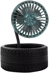 RimCooler Automotive-Themed USB Desk Fan, Black and Silver, Flexible Neck, Tyre Base Design with Rim-Style Blades, 15-18cm Diameter