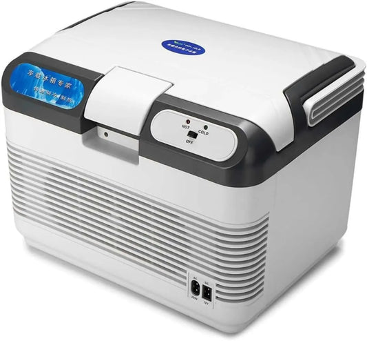 DualMode 12L Portable Electric Cooler and Warmer, White/Black, Dual Power 12V/220V, Hot/Cold Function, Large Capacity Travel Box with Handle