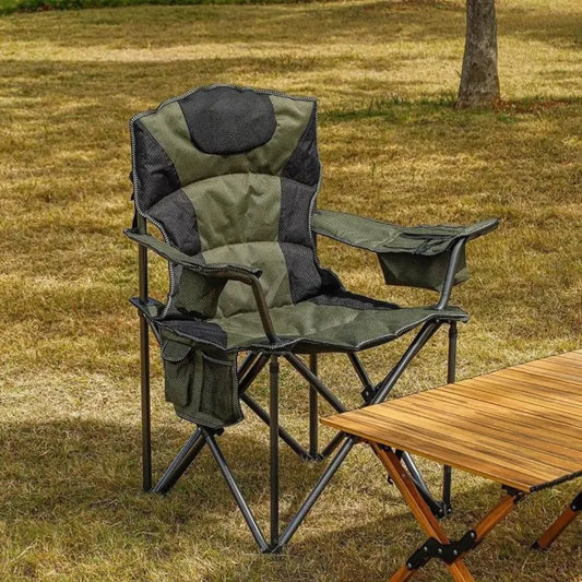 RW050 Portable Camping Chair, Olive Green, Padded Oxford Cloth with Steel Frame, Cup Holder, Foldable Design with Carry Bag 120kg Capacity