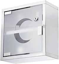 MedVault Wall-Mounted Medical Cabinet, Frosted Glass with Crescent Design, Lockable Metal Frame, 45-55cm x 35-45cm
