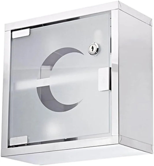 MedVault Wall-Mounted Medical Cabinet, Frosted Glass with Crescent Design, Lockable Metal Frame, 45-55cm x 35-45cm
