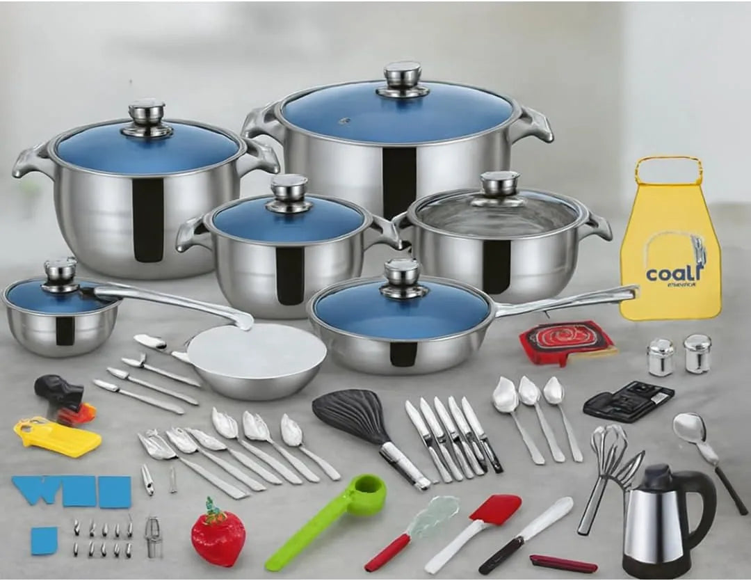 FUNITE CulinaryElite 140 Series Stainless Steel Cookware Set, 140 Pieces, Induction Compatible, Blue Glass Lids