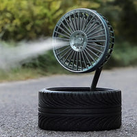 RimCooler Automotive-Themed USB Desk Fan, Black and Silver, Flexible Neck, Tyre Base Design with Rim-Style Blades, 15-18cm Diameter