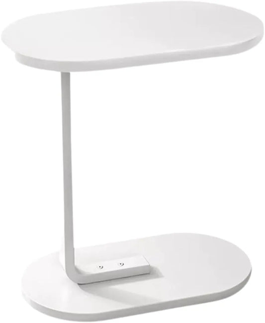 Modern Oval Side Table – 45×30×60 cm | Natural Wood, Black & White Finishes (White & White)