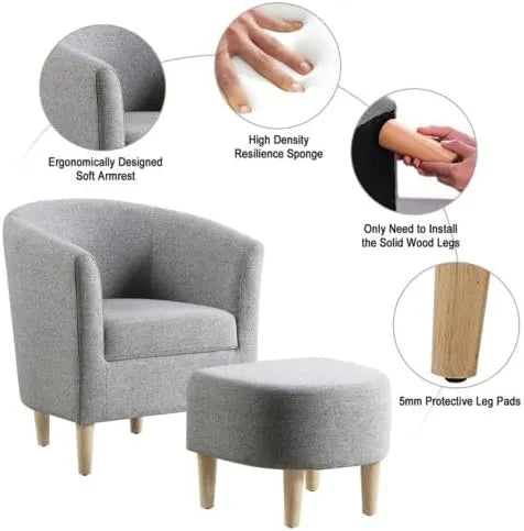 Modern Tub Chair with Ottoman – Grey Upholstery