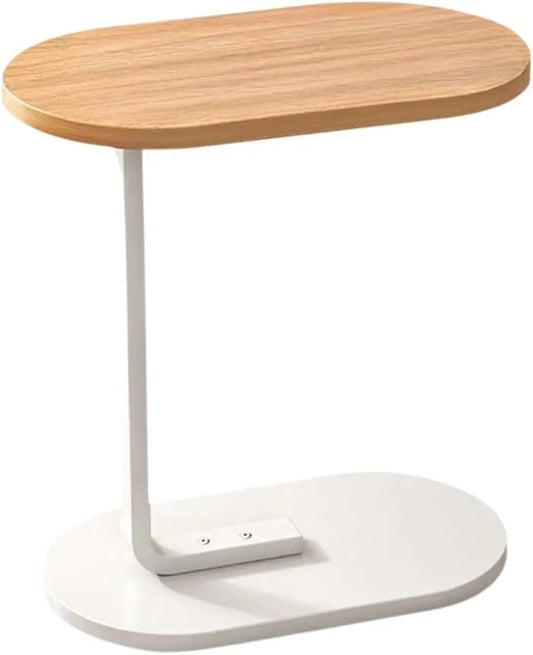 Modern Oval Side Table – 45×30×60 cm | Natural Wood, Black & White Finishes (Borwn & White)