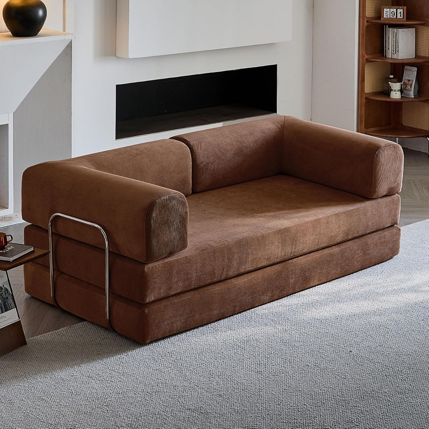 Convertible Corduroy Compression Sofa Bed | King Size Pull-Out Design (200x100x70cm)