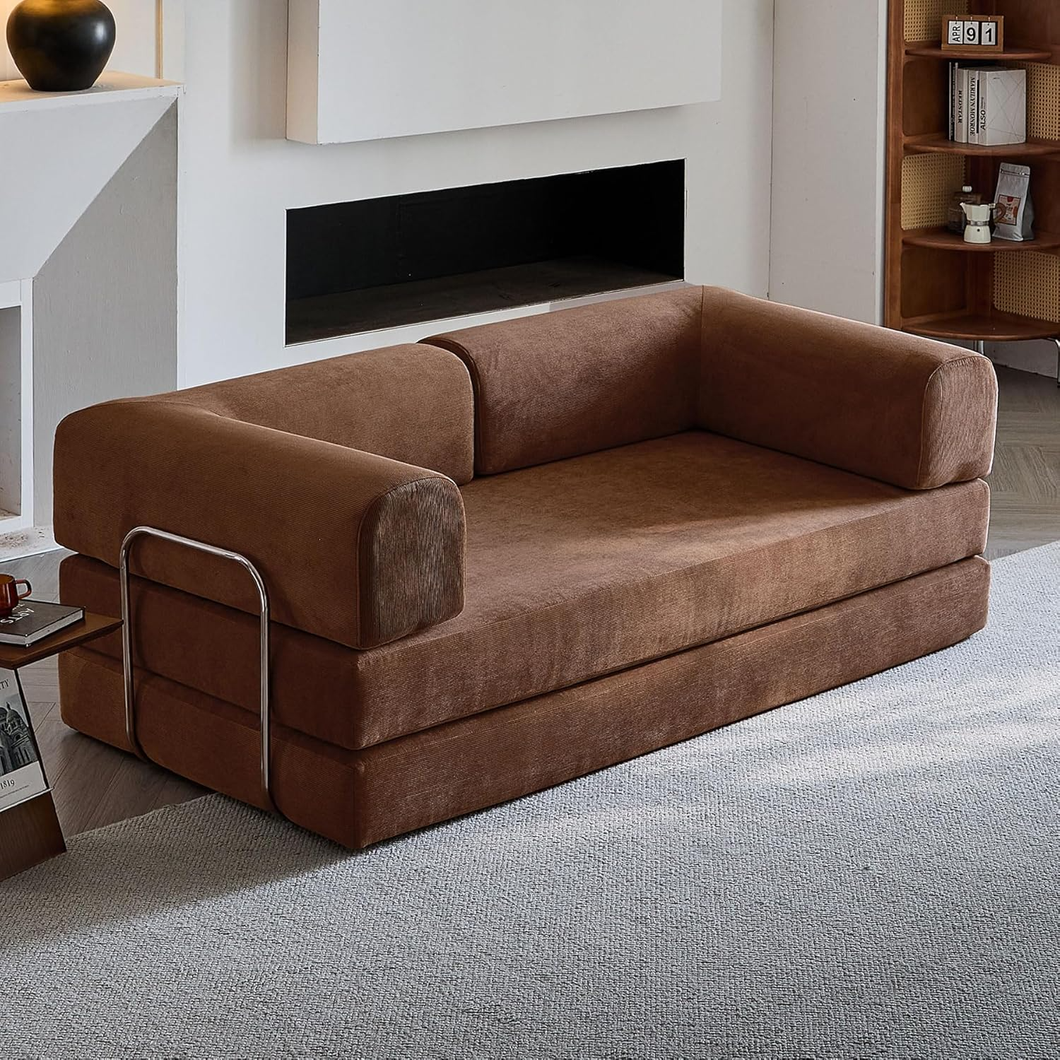 Convertible Corduroy Compression Sofa Bed | King Size Pull-Out Design (200x100x70cm)