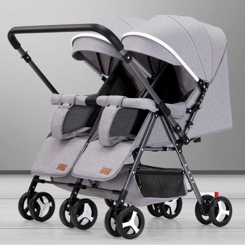Grey 2-in-1 Folding Double Stroller with Rain Cover – Lightweight & Compact Design