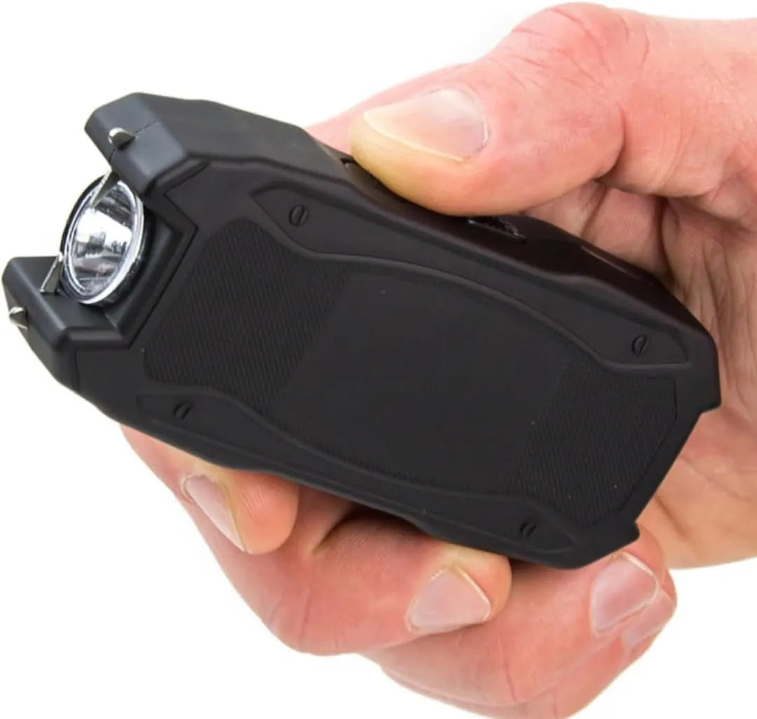 TW-1901 Defense Device Stun Gun with LED Flashlight, Black, Rechargeable, High-Voltage, 15x5x3 cm, Includes Carry Case and USB Cable
