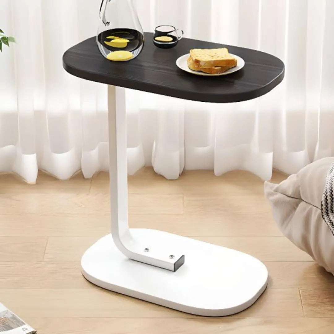 Modern Oval Side Table – 45 × 30 × 60 cm | White Base & Black Top