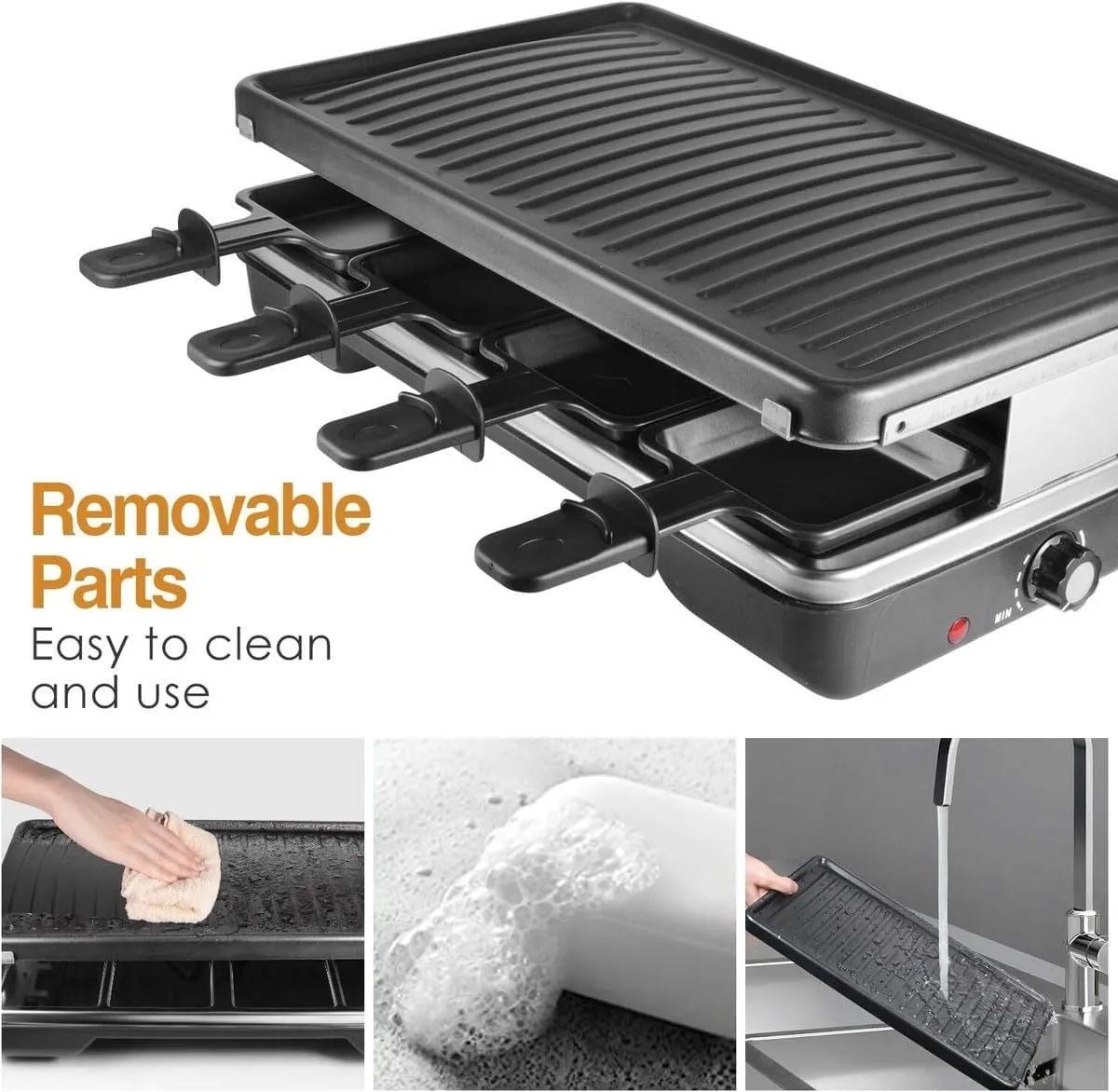 1500W Ackiliss Cheese Grill Machine – Multi-Tray Electric Raclette Grill with Adjustable Temperature