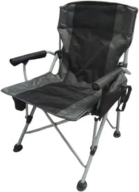 Portable Camping Chair, Black and Grey, Padded Oxford Polyester, Steel Frame, Foldable with Cup Holder, Side Pocket, Carry Strap for Outdoor Events, 95cm Height