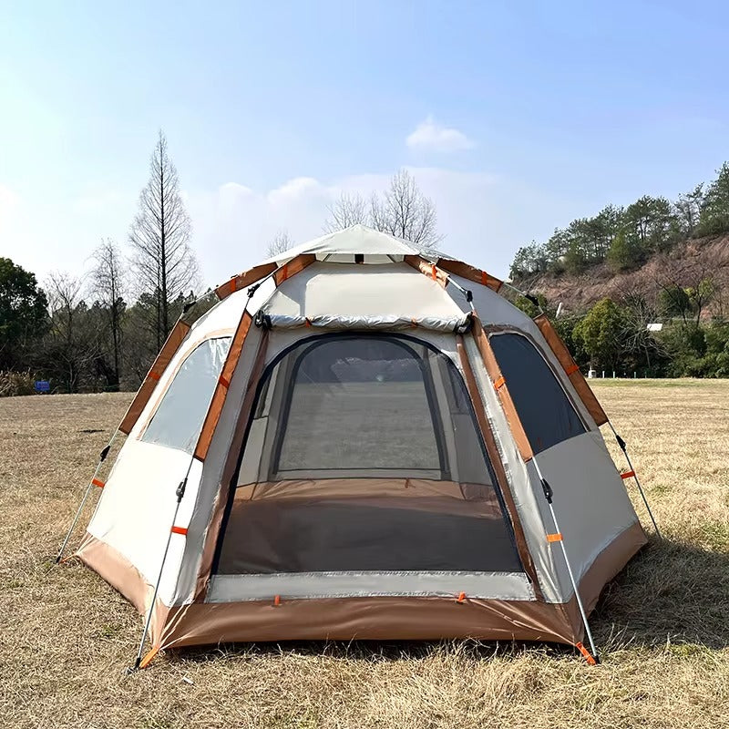 Camping Waterproof Hexagonal Automatic Tent – Double Size, Oxford Cloth, Grey