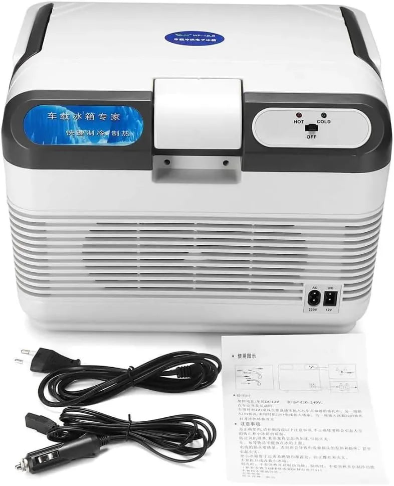DualMode 12L Portable Electric Cooler and Warmer, White/Black, Dual Power 12V/220V, Hot/Cold Function, Large Capacity Travel Box with Handle