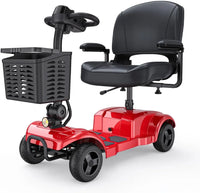 4-Wheel Mobility Scooter, Red and Black, Padded Seat with Storage Basket, Built-in Headlight, 120kg Capacity
