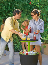 Cool Bar 30L Outdoor Beverage Cooler and Patio Side Table, Weather Resistant Party Cooler with Pop-Up Top, Holds up to 42 Cans, Graphite with Lime Accents