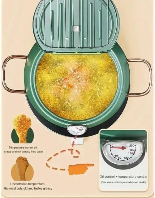 Deep Fryer Pot – 16cm, 20cm, 24cm | Built-In Thermometer, Grill Lid, Metal Handles | CrispControl ThermoFry Series