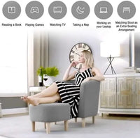 Modern Tub Chair with Ottoman – Grey Upholstery