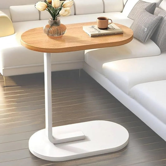Modern Oval Side Table – 45×30×60 cm | Natural Wood, Black & White Finishes (Borwn & White)