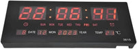 Digital Wall Clock 3615, Black with Red LED Display, Temperature and Calendar Display, AC-Powered, 35x20x4 cm, Professional Office and Home Use - 3615