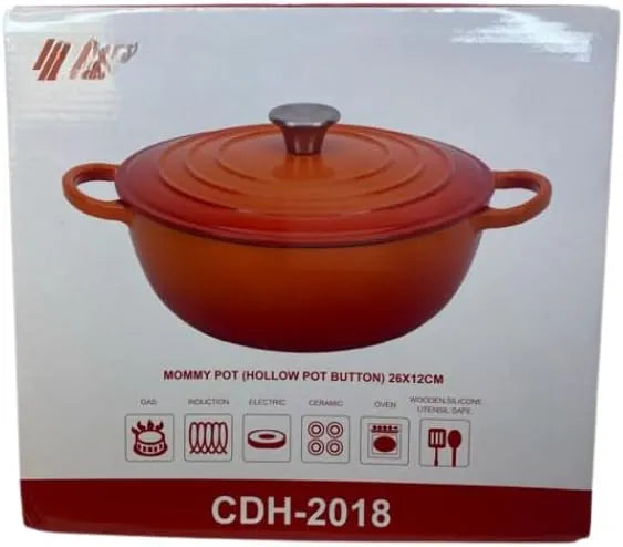 26cm Enameled Cast Iron Casserole Dish with Lid – 5.2L Large Dutch Oven Pot | Non-Stick Enamel Coating for Slow Cooking, Roasting & Braising