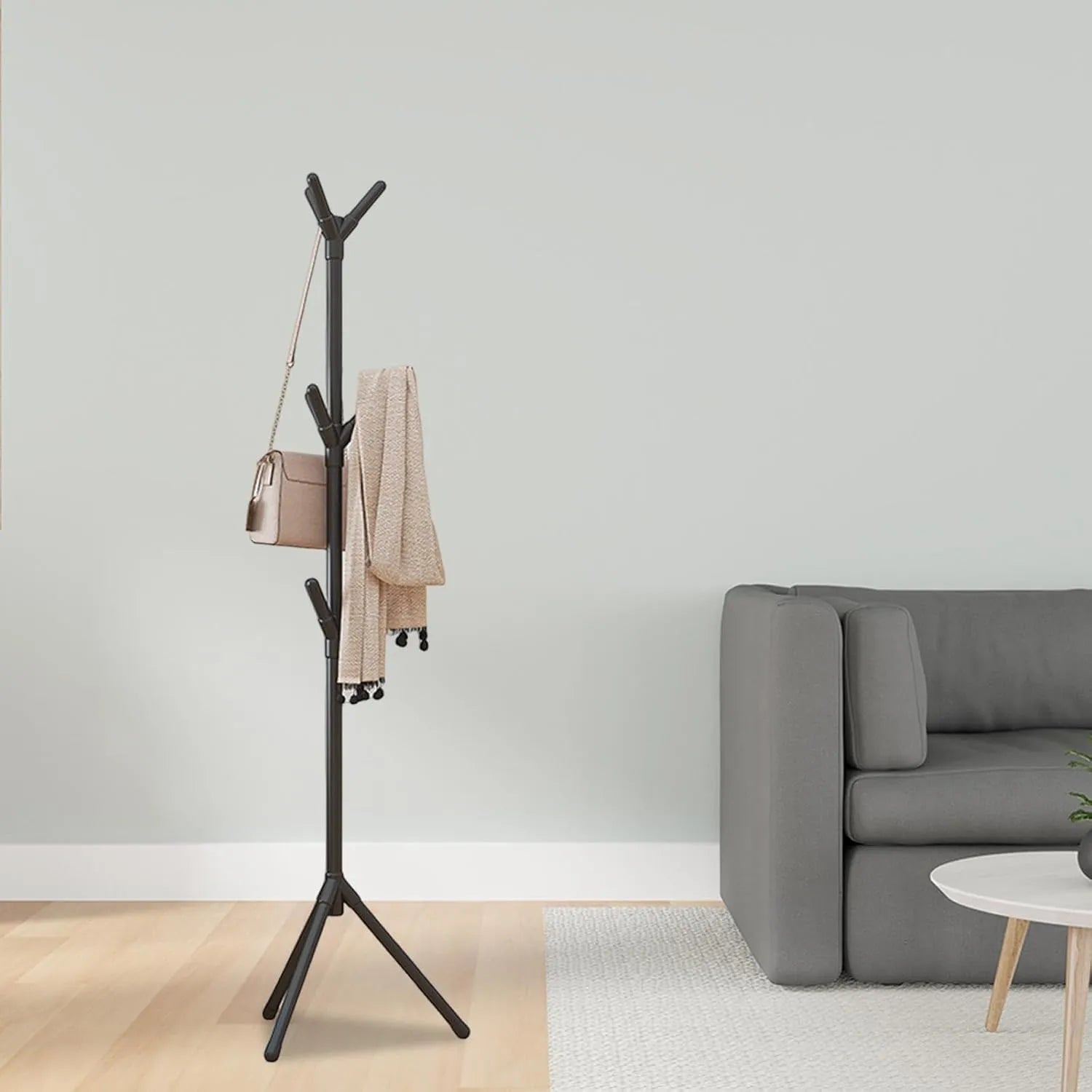 Coat Rack - 170cm Free Standing Hall Tree - Multi-Hook Standing Hat Hanger for Entryway, Bedroom, and Office - Stable Tripod Base Design - Matte Black