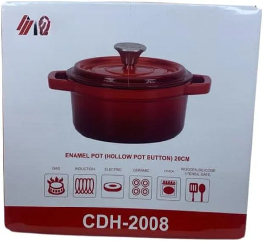 Premium 20cm Enameled Cast Iron Pot with Hollow Pot Button – 2.4L Dutch Oven | Non-Stick Porcelain Coating for Small Meals, Sauces & Sides