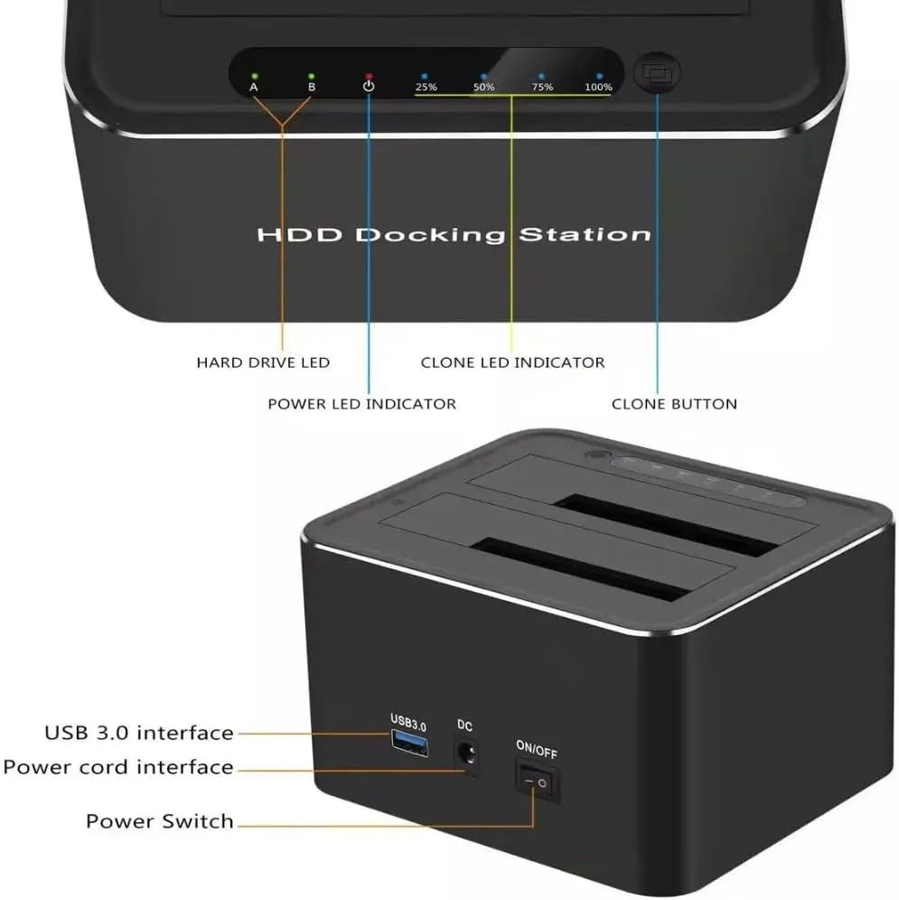 DualBay DataBridge Dual Bay HDD Docking Station, USB 3.0, Black, SATA Compatible, LED Status Indicators, Tool-Free Installation, 13cm x 11cm x 6cm, for 2.5 and 3.5-inch Drives