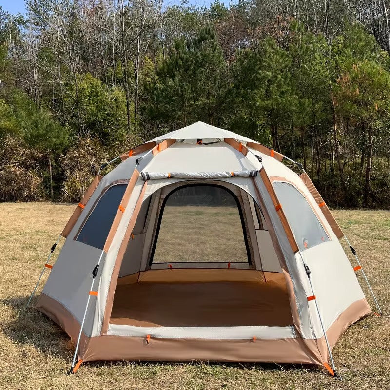Camping Waterproof Hexagonal Automatic Tent – Double Size, Oxford Cloth, Grey