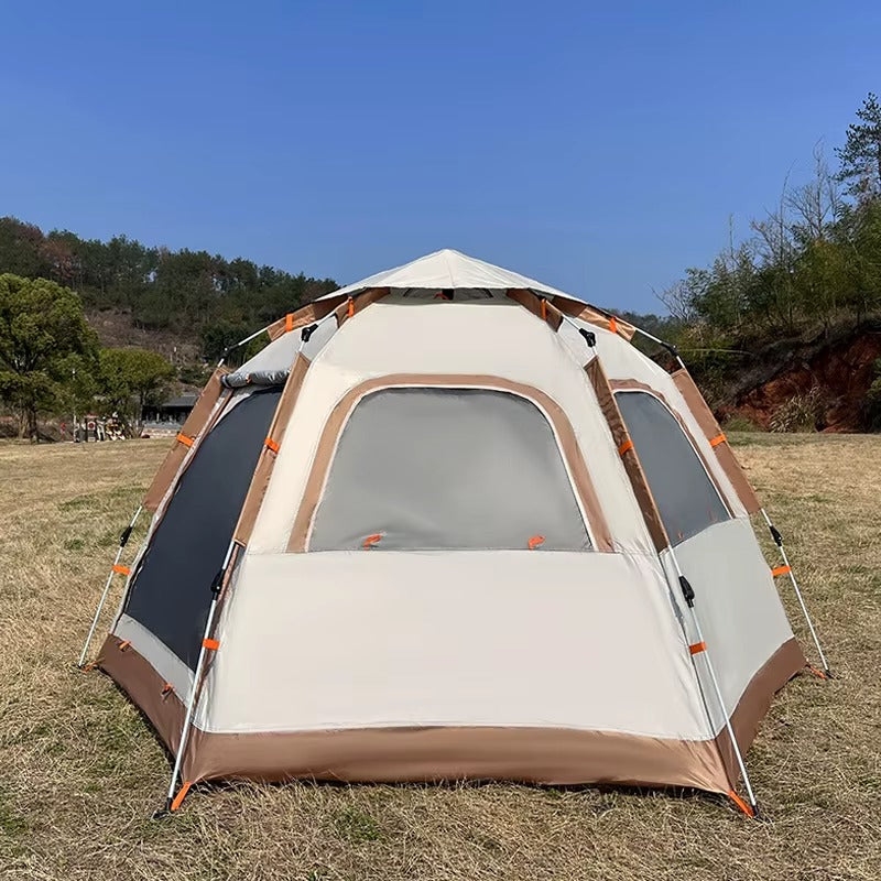 Camping Waterproof Hexagonal Automatic Tent – Double Size, Oxford Cloth, Grey