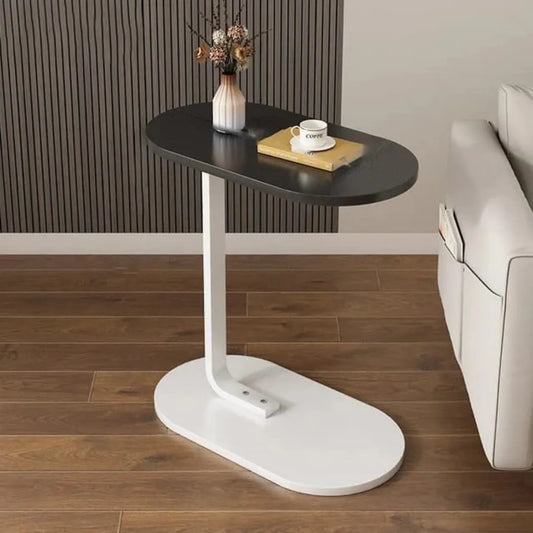 Modern Oval Side Table – 45 × 30 × 60 cm | White Base & Black Top