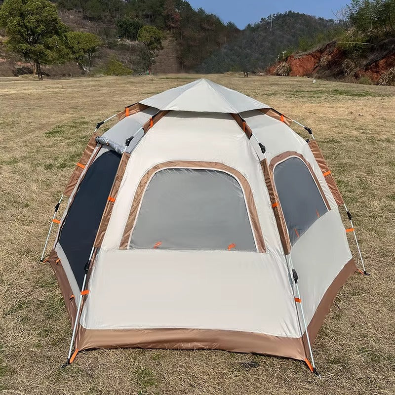 Camping Waterproof Hexagonal Automatic Tent – Double Size, Oxford Cloth, Grey