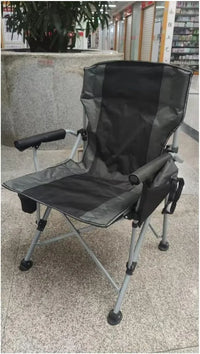 Portable Camping Chair, Black and Grey, Padded Oxford Polyester, Steel Frame, Foldable with Cup Holder, Side Pocket, Carry Strap for Outdoor Events, 95cm Height