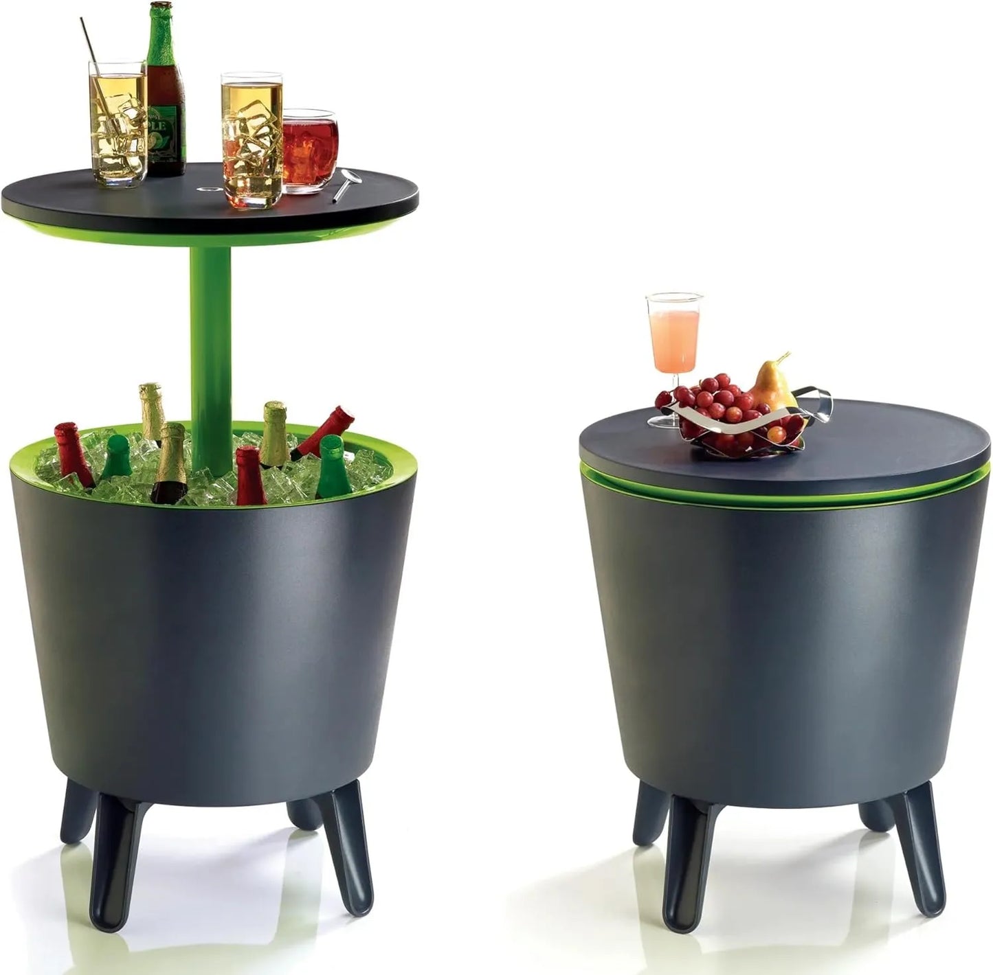 Cool Bar 30L Outdoor Beverage Cooler and Patio Side Table, Weather Resistant Party Cooler with Pop-Up Top, Holds up to 42 Cans, Graphite with Lime Accents