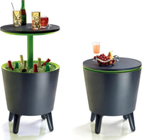 Cool Bar 30L Outdoor Beverage Cooler and Patio Side Table, Weather Resistant Party Cooler with Pop-Up Top, Holds up to 42 Cans, Graphite with Lime Accents