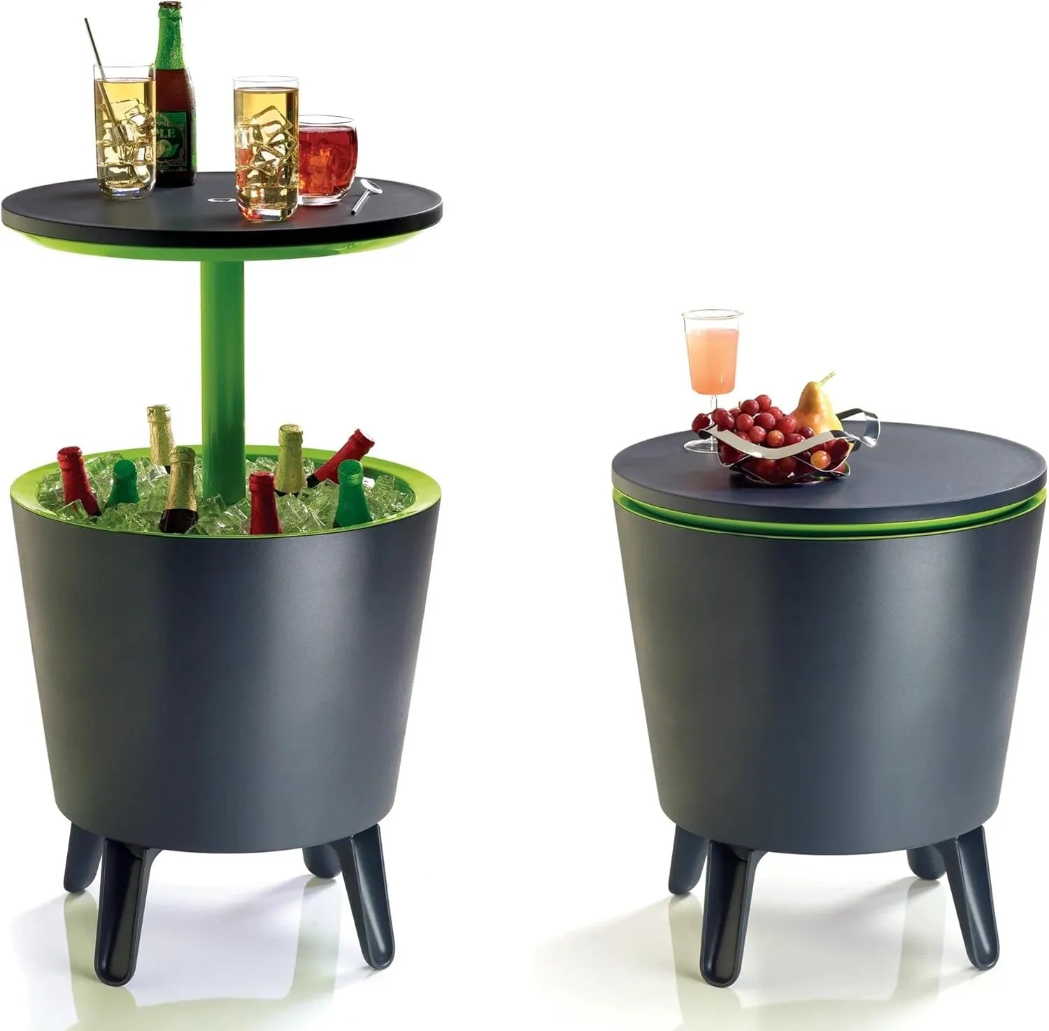 Cool Bar 30L Outdoor Beverage Cooler and Patio Side Table, Weather Resistant Party Cooler with Pop-Up Top, Holds up to 42 Cans, Graphite with Lime Accents