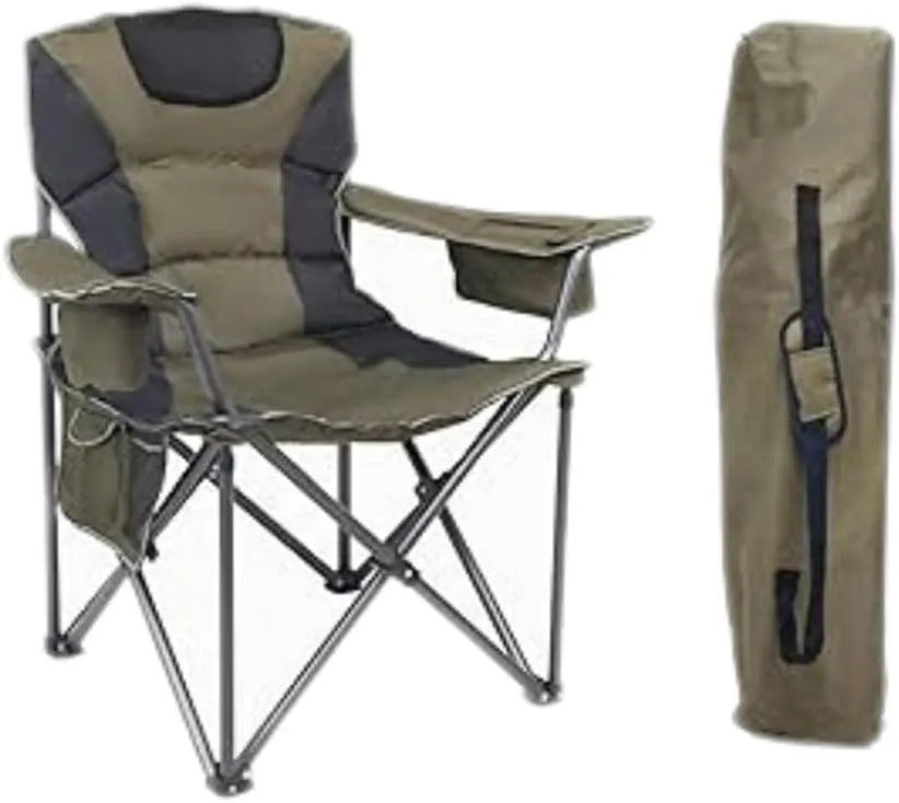 RW050 Portable Camping Chair, Olive Green, Padded Oxford Cloth with Steel Frame, Cup Holder, Foldable Design with Carry Bag 120kg Capacity