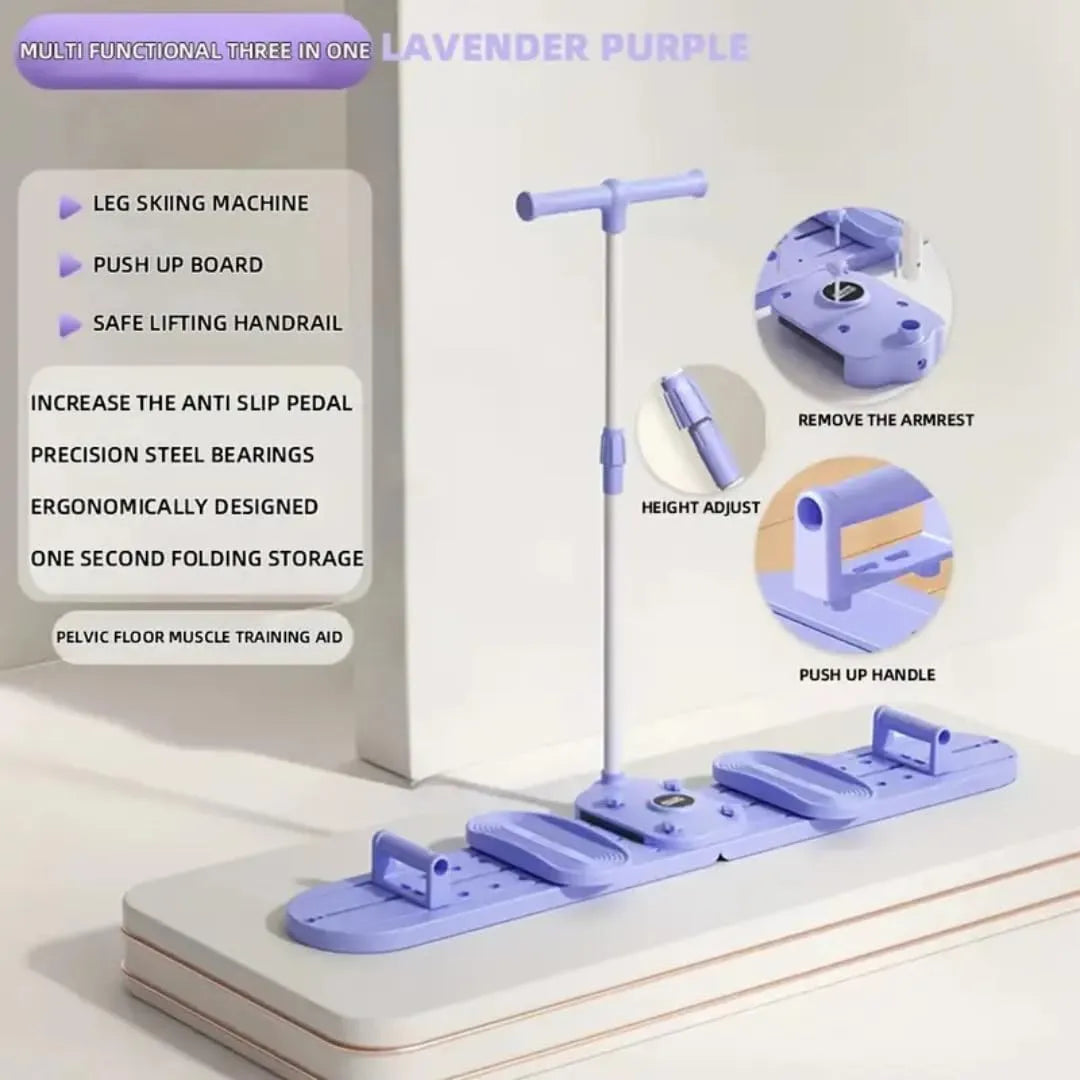 3-in-1 Multi-Functional Fitness Trainer, Leg Skiing Machine with Push-Up Board and Pelvic Floor Aid, Lavender Purple