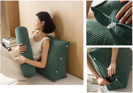 Ergonomic Wedge Pillow with Removable Roll Cushion - Green (Dark Green)