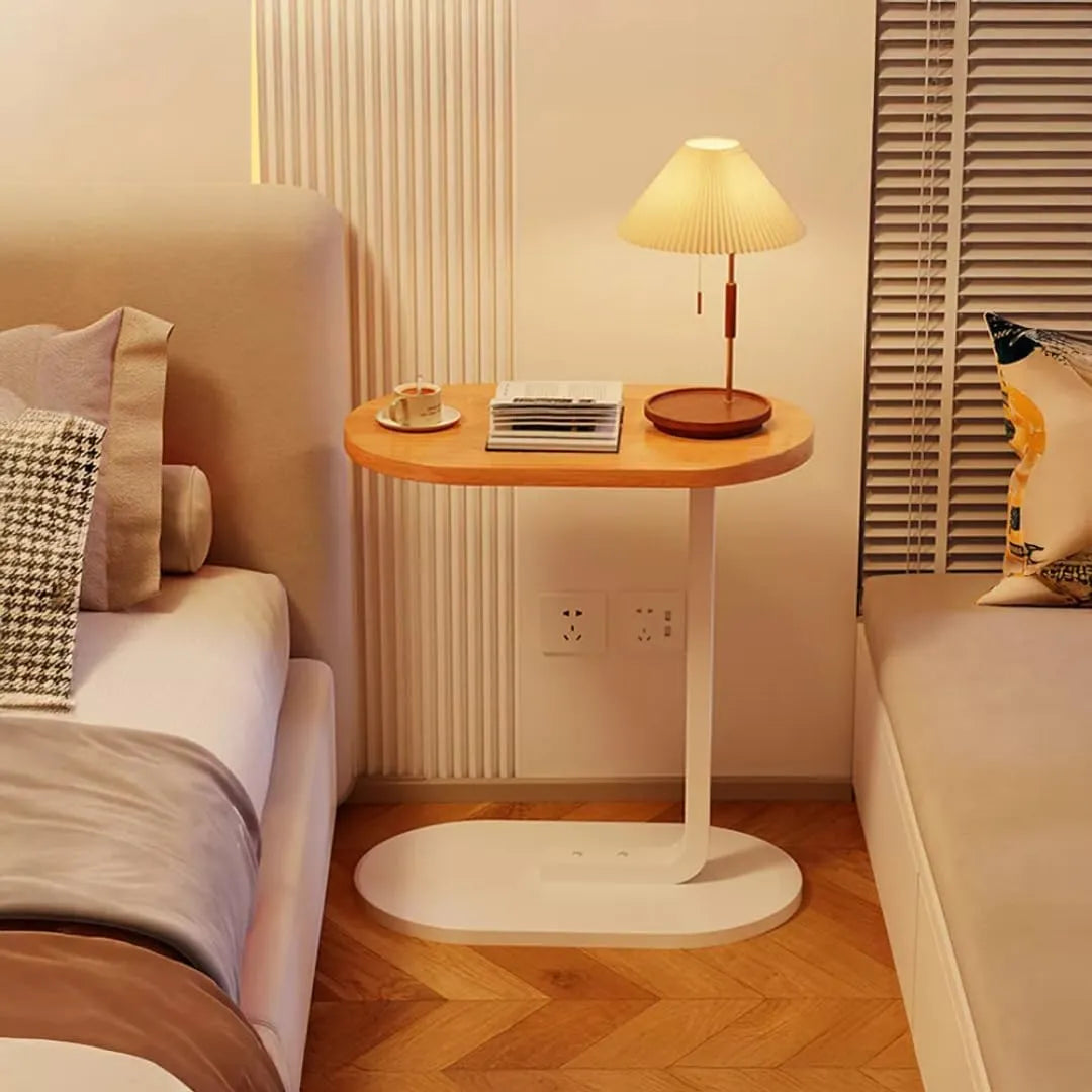 Modern Oval Side Table – 45×30×60 cm | Natural Wood, Black & White Finishes (Borwn & White)