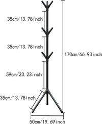 Coat Rack - 170cm Free Standing Hall Tree - Multi-Hook Standing Hat Hanger for Entryway, Bedroom, and Office - Stable Tripod Base Design - Matte Black