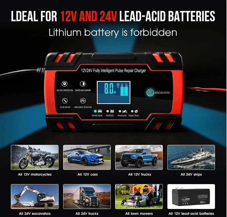 Transfigure Car Battery charger,8A 12V/4A 24V Car Battery Charger