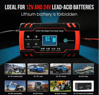 Transfigure Car Battery charger,8A 12V/4A 24V Car Battery Charger