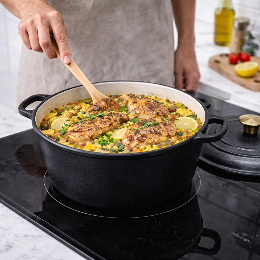 Chefs Choice 11-Piece Enamel Cast Iron Casserole Cookware Set - Black