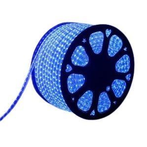 Spool of blue LED strip lights on a white background