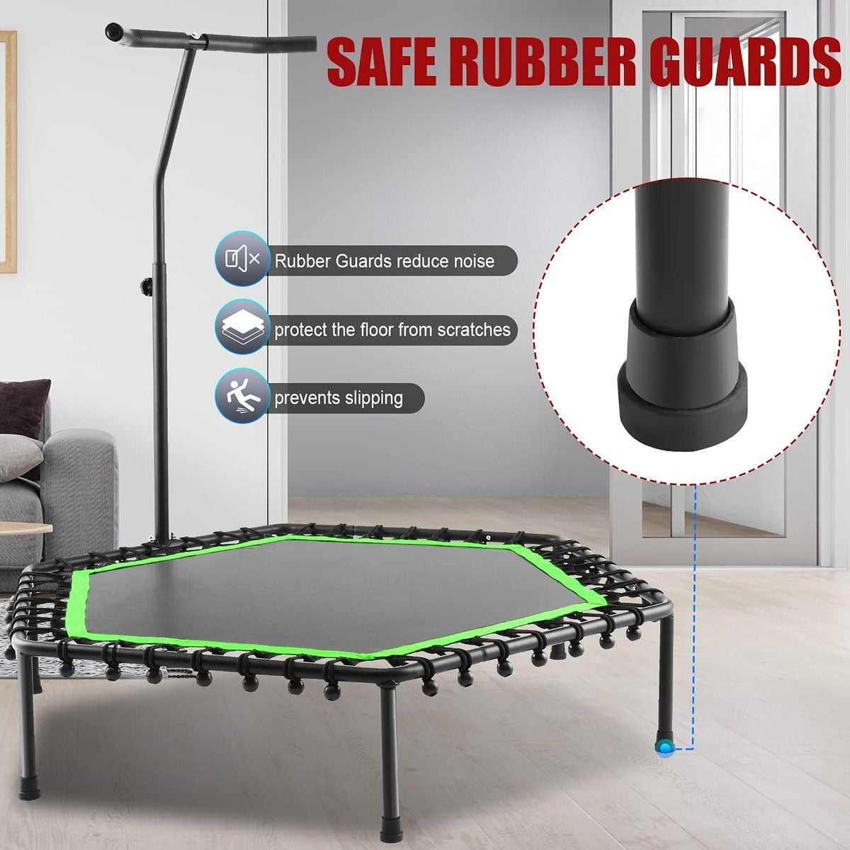 Handrail Hexagonal Fitness Trampoline – Stainless Steel, with Safety Handle