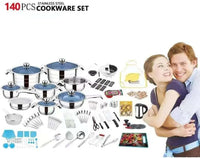 FUNITE CulinaryElite 140 Series Stainless Steel Cookware Set, 140 Pieces, Induction Compatible, Blue Glass Lids