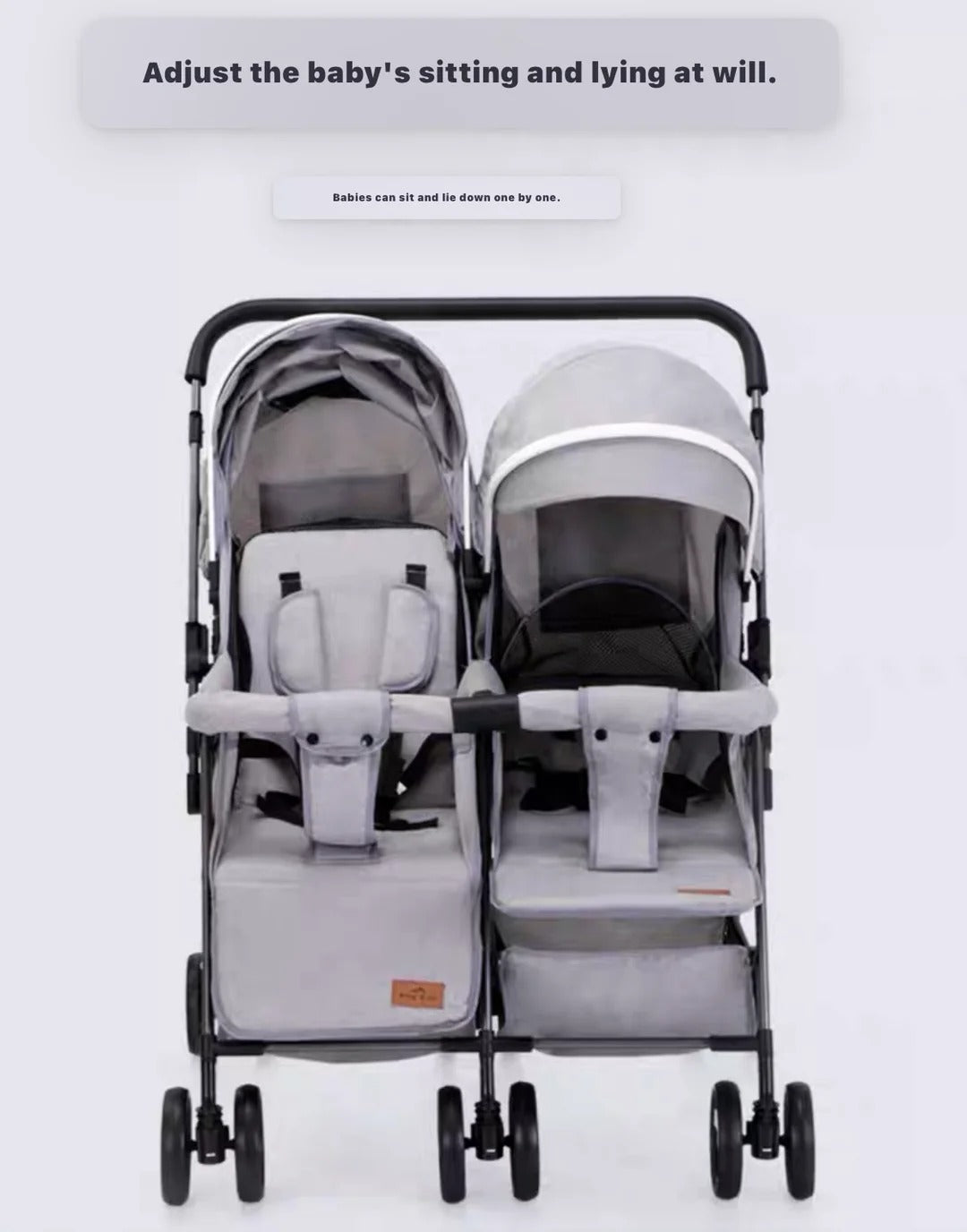 Grey 2-in-1 Folding Double Stroller with Rain Cover – Lightweight & Compact Design