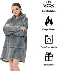 Oversized Sherpa Hoodie Blanket – Ultra-Plush Wearable Sweatshirt – Grey